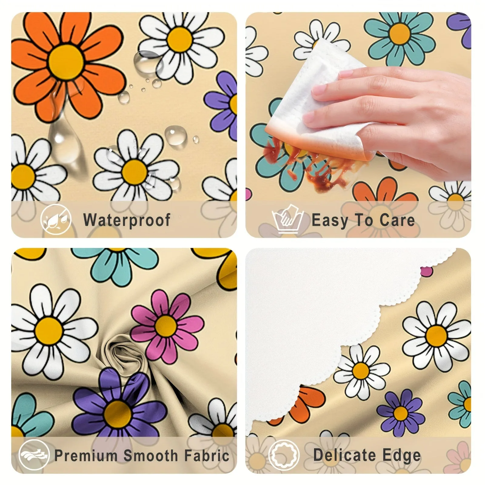 1pc Rectangle Embroidered Linen Tablecloth - Wrinkle-Free, Spring-Inspired Kitchen & Dining Table Linens for Outdoor and Indoor Use