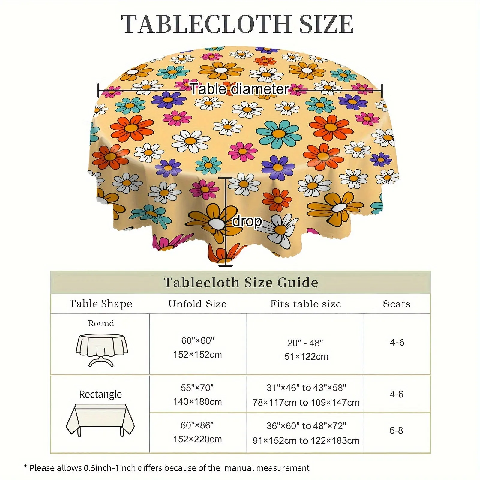 1pc Rectangle Embroidered Linen Tablecloth - Wrinkle-Free, Spring-Inspired Kitchen & Dining Table Linens for Outdoor and Indoor Use