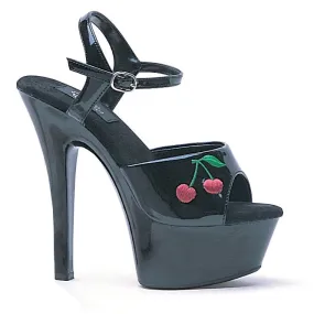 601-CHERRY 6" Heel Sandal W/ Embroidered Cherry.