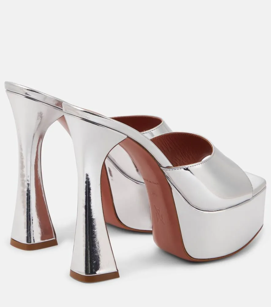 Amina Muaddi Dalida mirrored leather platform mules