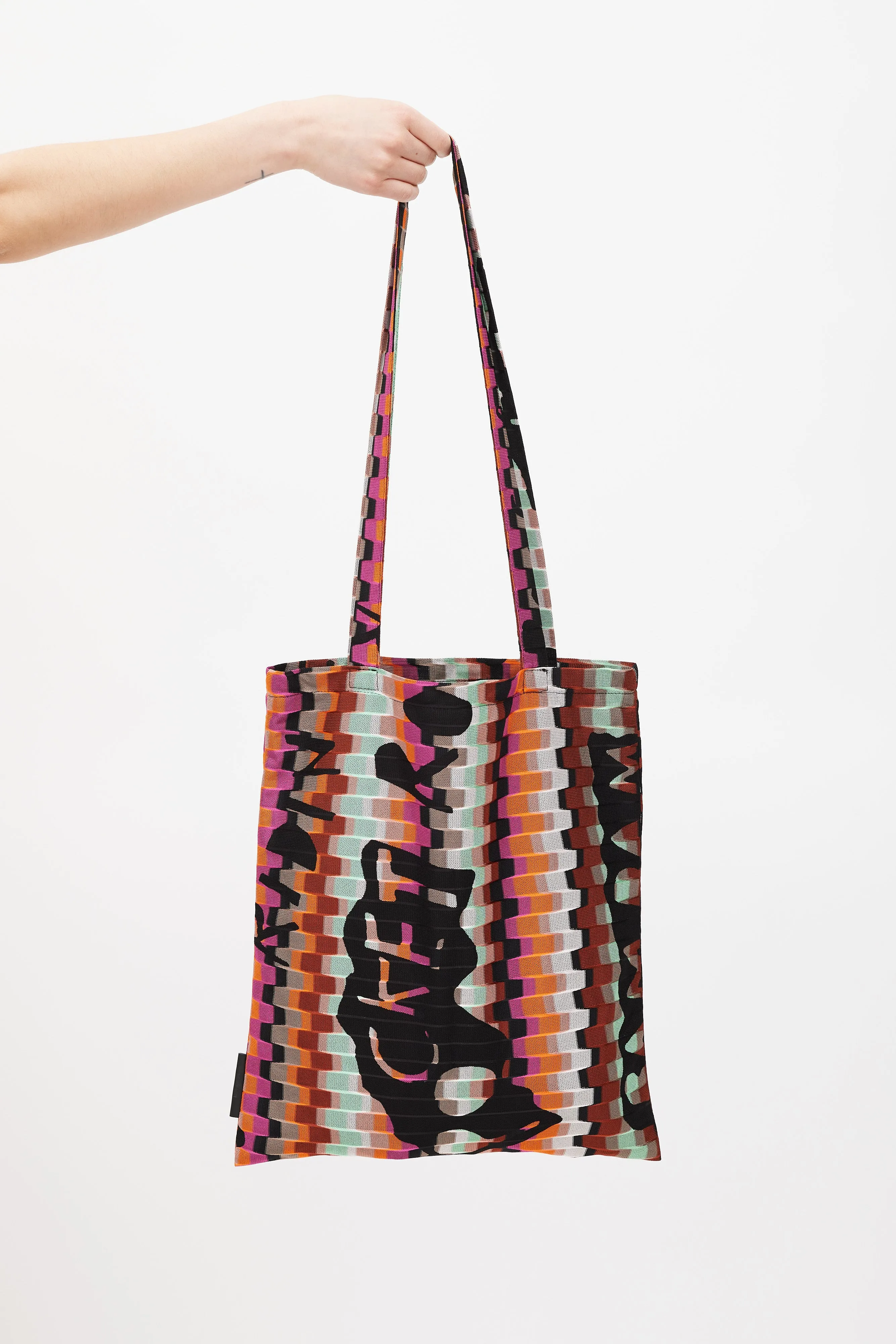 Black & Multicolour Mesh Patterned Tote Bag