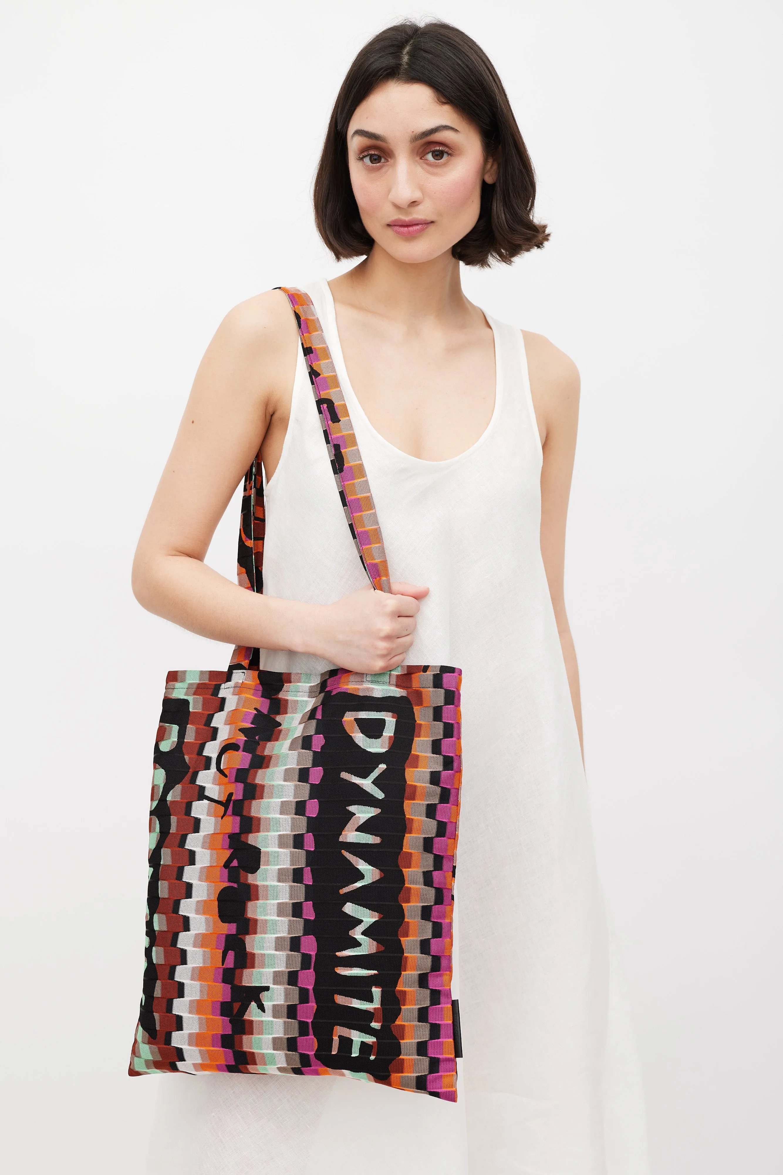 Black & Multicolour Mesh Patterned Tote Bag