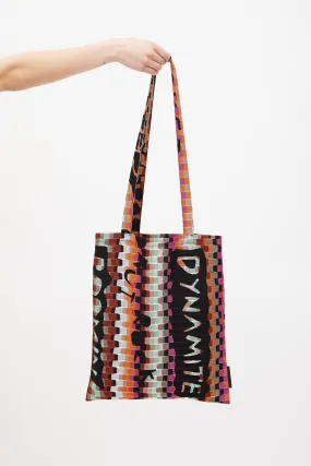 Black & Multicolour Mesh Patterned Tote Bag