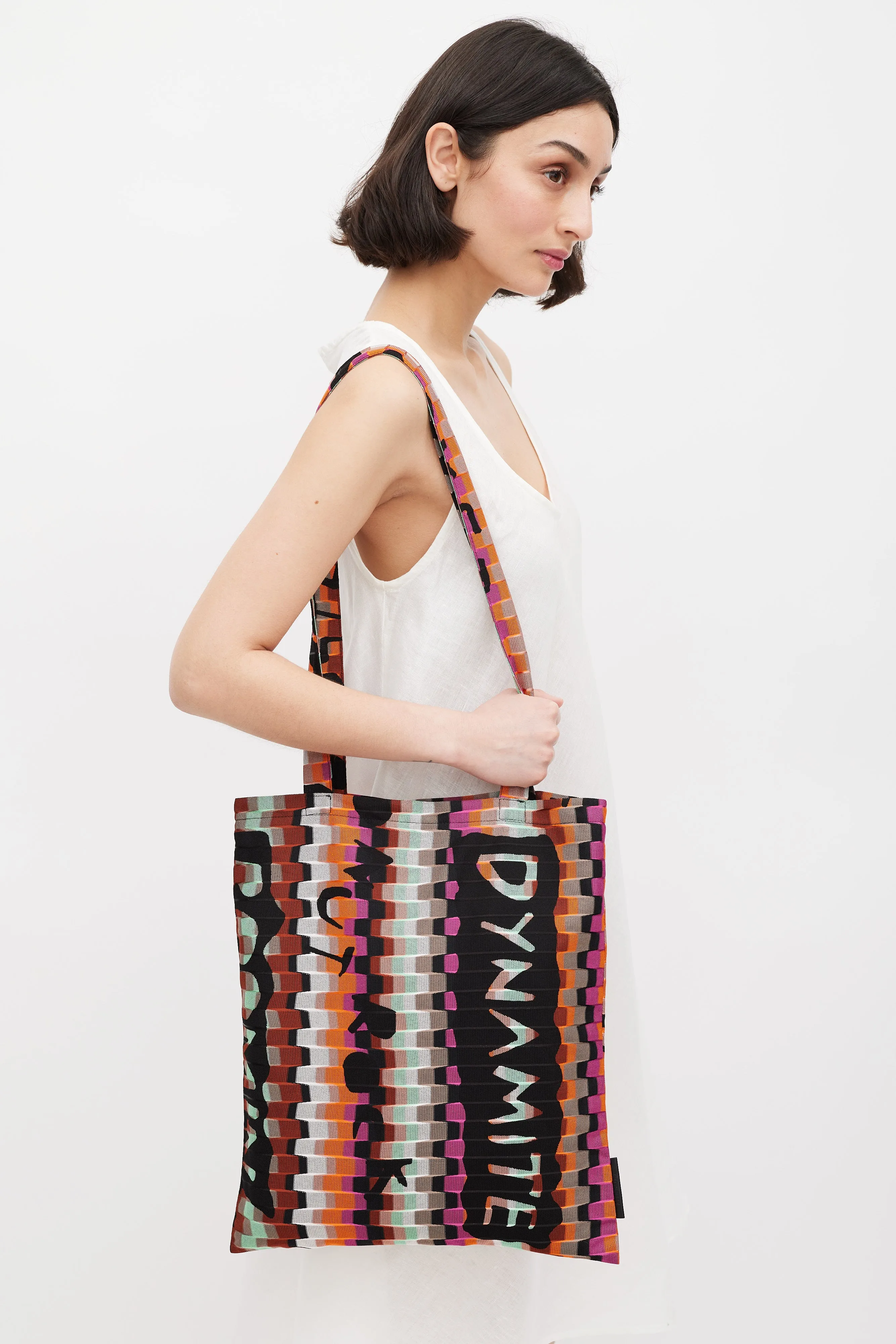 Black & Multicolour Mesh Patterned Tote Bag