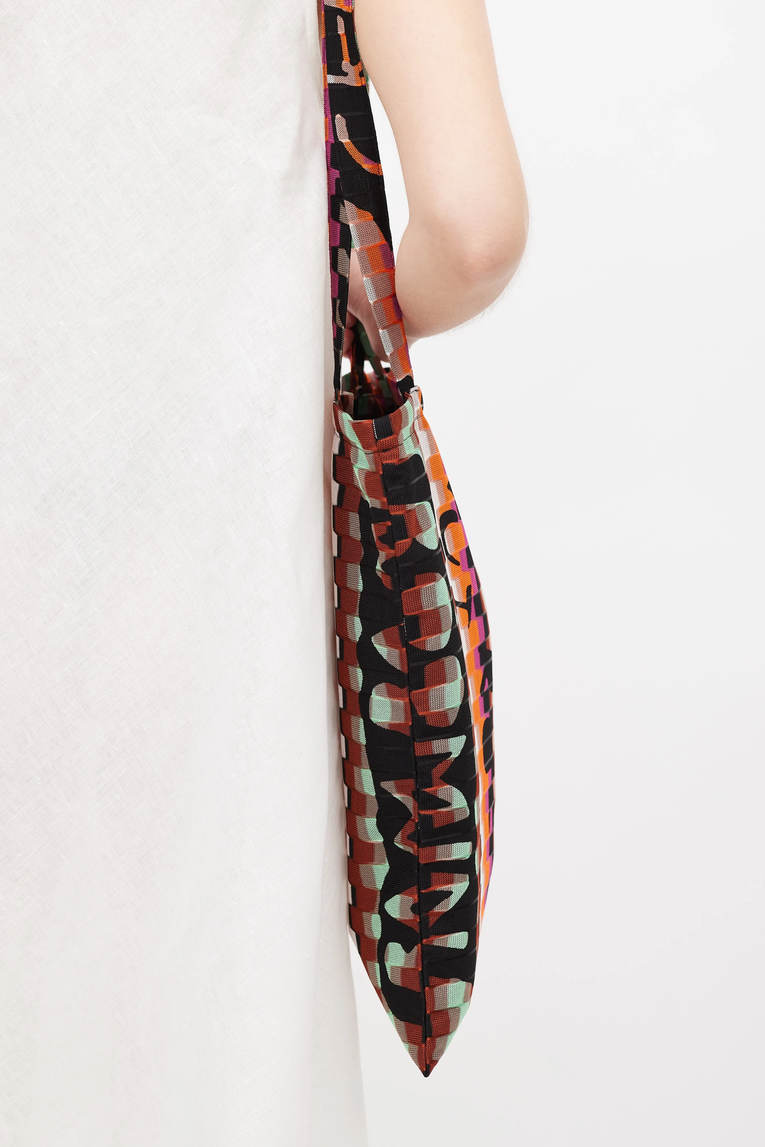 Black & Multicolour Mesh Patterned Tote Bag