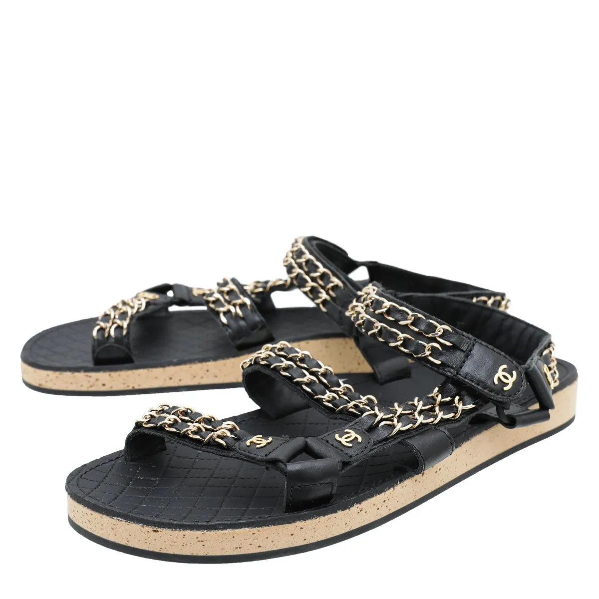 Chanel Black CC Chain Slides Flat Sandal 40