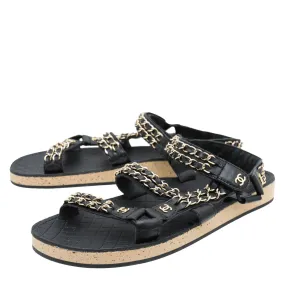 Chanel Black CC Chain Slides Flat Sandal 40