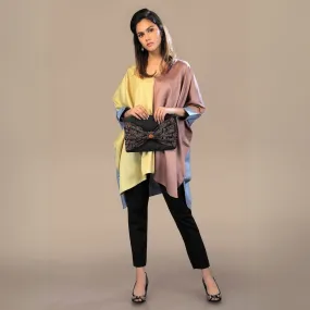 Charcoal Ajrakh Bow Tussar Silk Clutch | Handcrafted Elegance | Traditional Chic