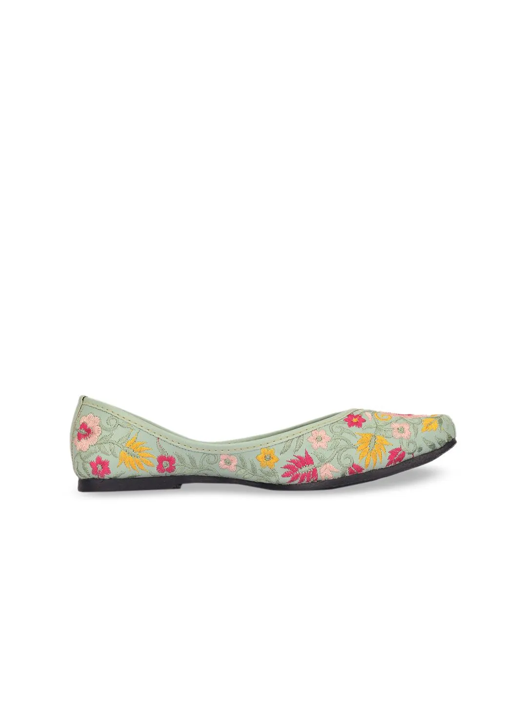 DESI COLOUR Women Sea Green Ethnic Mojaris Flats