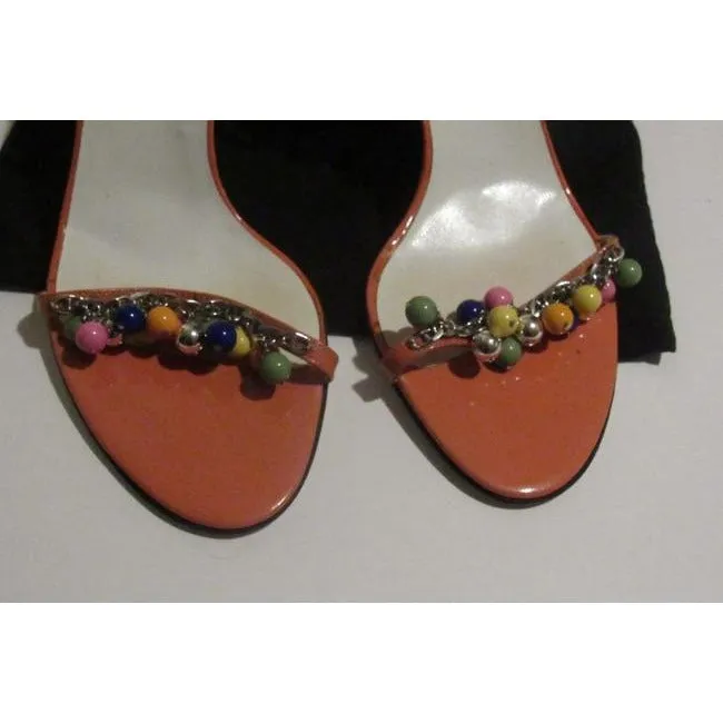 Dolce & Gabbana, new/unworn, dressier, strappy sandals or heels made of tangerine orange leather with colorful beads