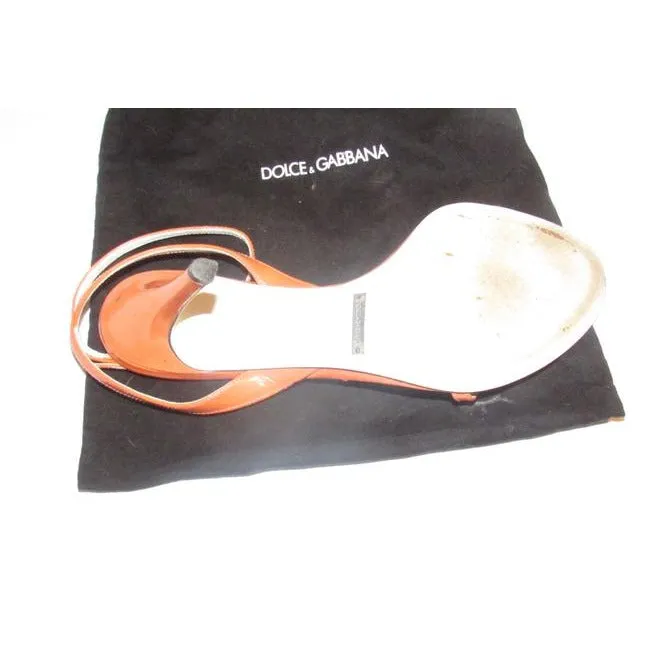 Dolce & Gabbana, new/unworn, dressier, strappy sandals or heels made of tangerine orange leather with colorful beads