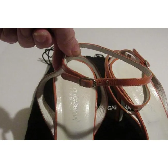Dolce & Gabbana, new/unworn, dressier, strappy sandals or heels made of tangerine orange leather with colorful beads