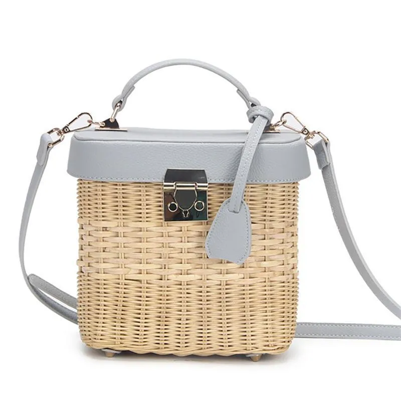 Faux Leather Strap Rattan Shoulder Bag