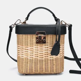 Faux Leather Strap Rattan Shoulder Bag