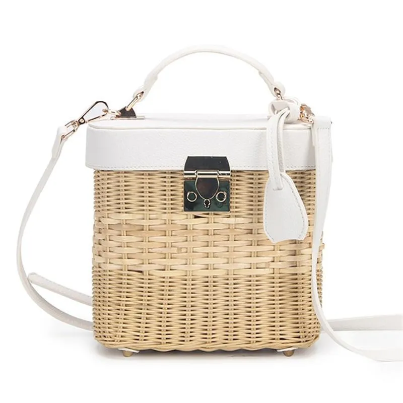 Faux Leather Strap Rattan Shoulder Bag