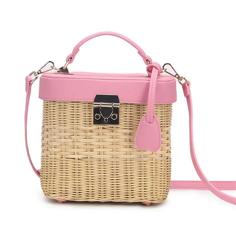 Faux Leather Strap Rattan Shoulder Bag