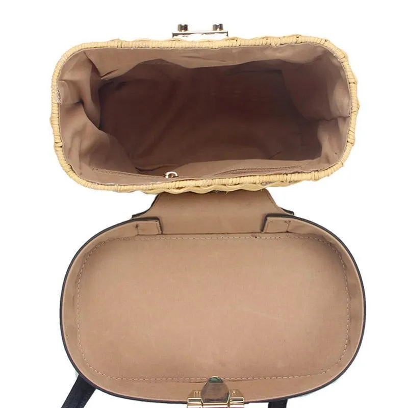 Faux Leather Strap Rattan Shoulder Bag