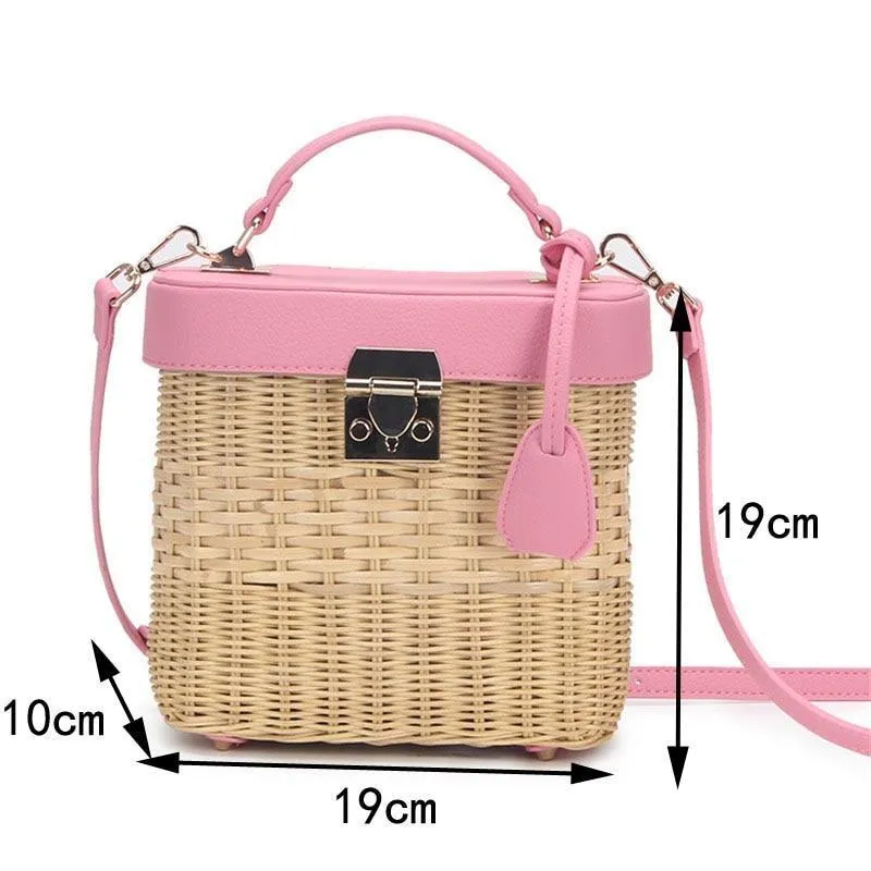 Faux Leather Strap Rattan Shoulder Bag
