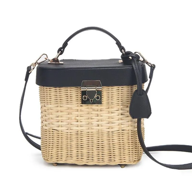 Faux Leather Strap Rattan Shoulder Bag