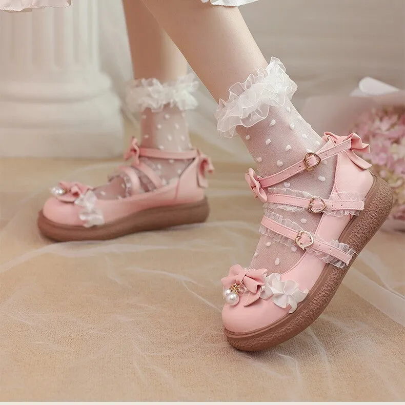 Japanese Pink Bow Flat Lolita Shoes