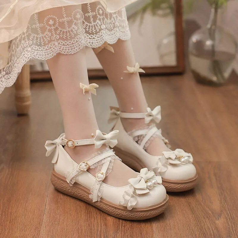 Japanese Pink Bow Flat Lolita Shoes