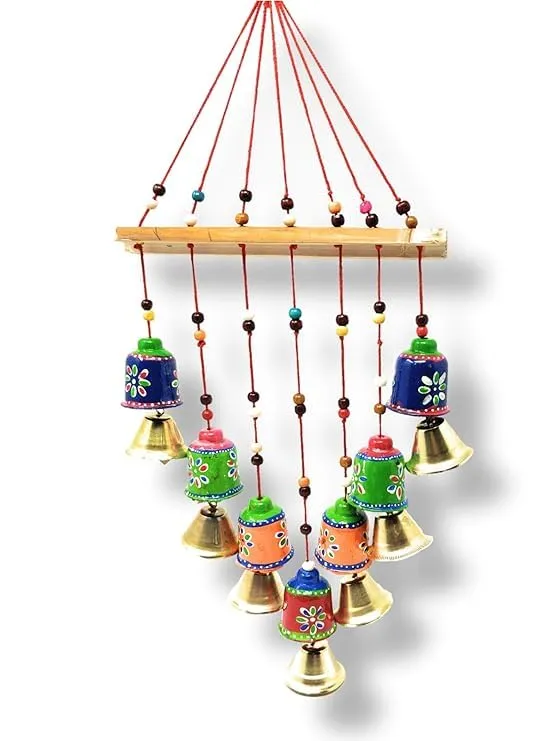laddu gopal24x7Recycled Material Rajasthani Wind Chime Door/Wall Hanging (Multicolor, Pack of 1) (Hight-20 Inches, Bells)