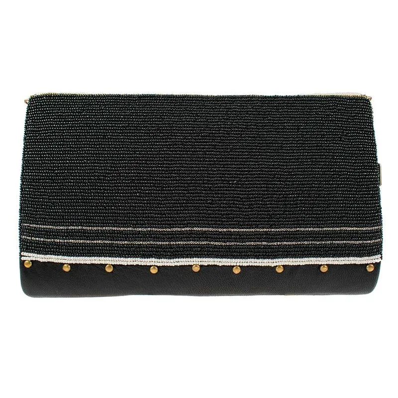 Mary Frances on the Sea Crossbody Handbag Embroidery Black Leather Bag New