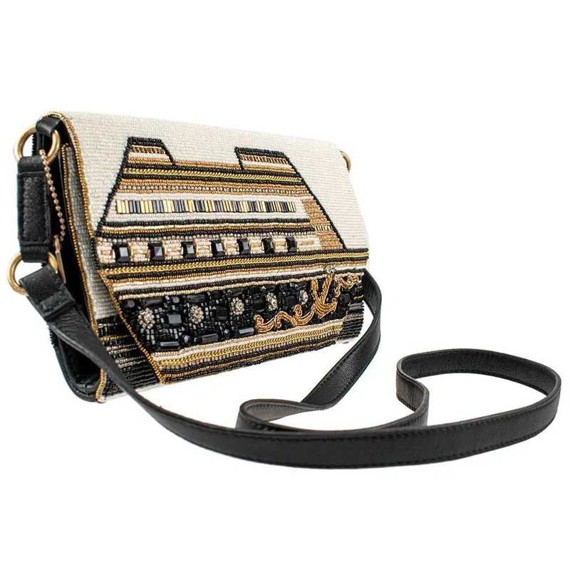Mary Frances on the Sea Crossbody Handbag Embroidery Black Leather Bag New