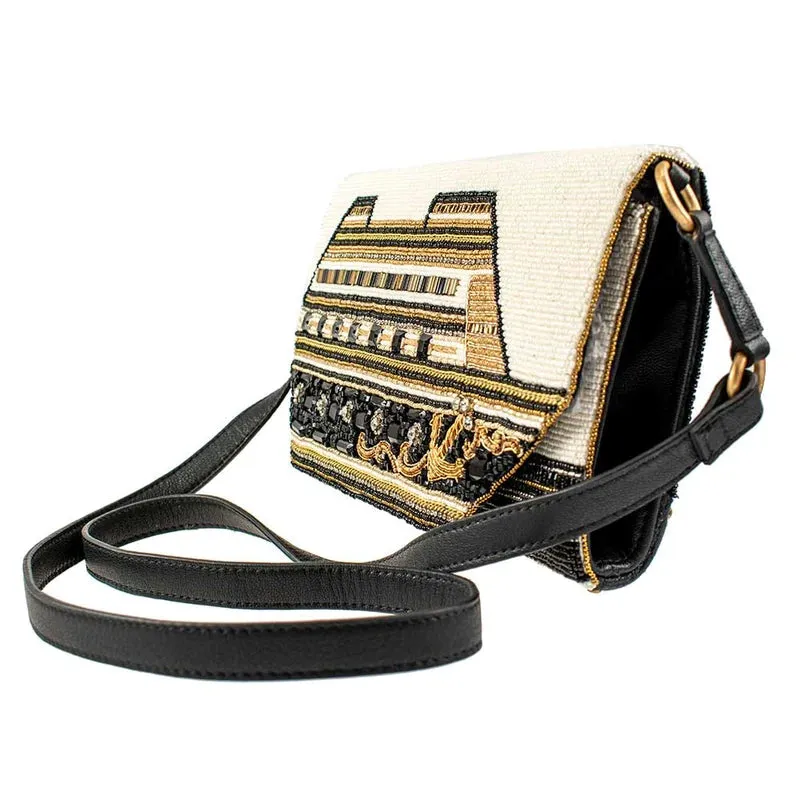 Mary Frances on the Sea Crossbody Handbag Embroidery Black Leather Bag New