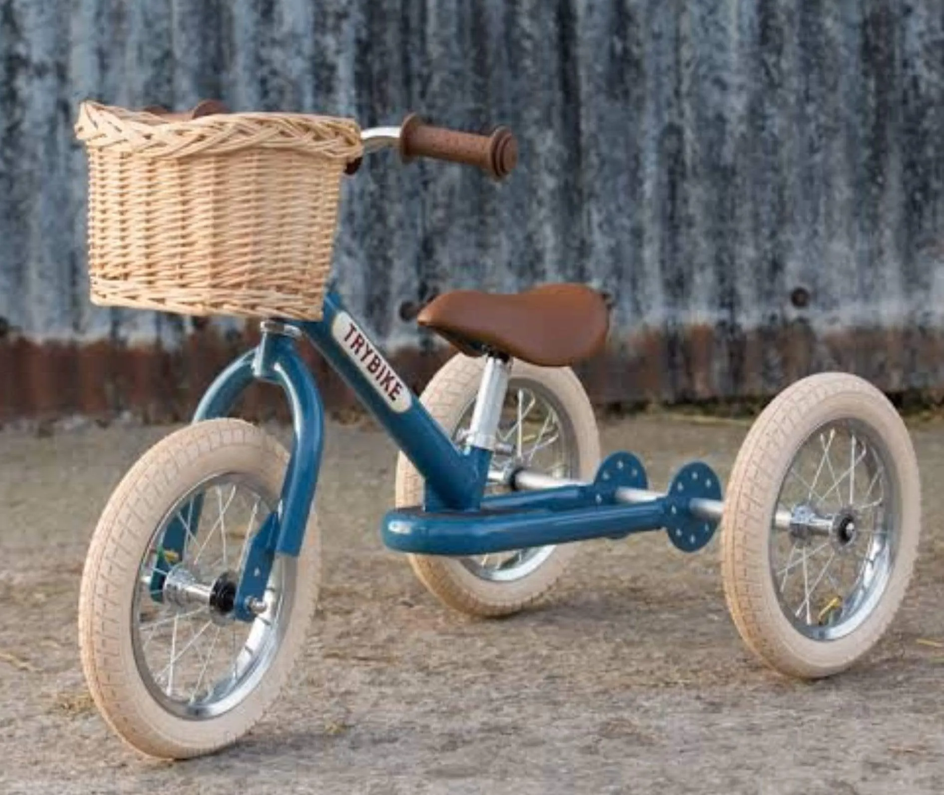 Matte Blue Vintage Trybike, Cream Tyres & Chrome