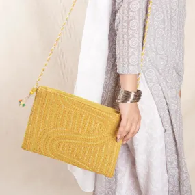 Shagun Sling Bag - Yellow with Kantha/Sujha