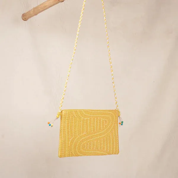 Shagun Sling Bag - Yellow with Kantha/Sujha
