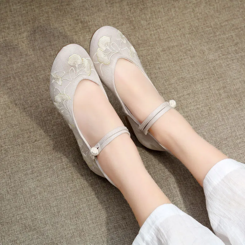 Womens Elegant Embroidered Low Heels Pumps