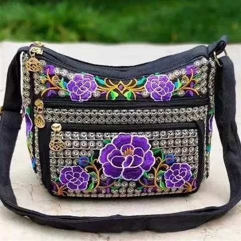 Yunnan National Style Bag Embroidered Women's Shoulder Bag Full Embroidered Crossbody Small Size Dumpling Bag Four-Layer Messenger Bag